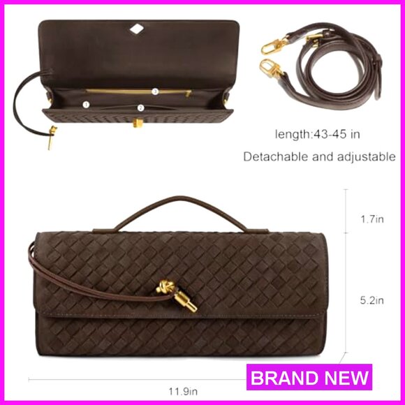 Woven Faux Leather Clutch Evening Bag Adjustable Strap Formal Satchel